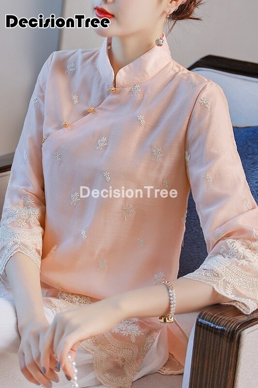 Vêtements chinois pour femmes, qipao chemise tangzhuang broderie cheongsam tops oriental hanfu, vêtements d&#39;extérieur de style chinois, 2022