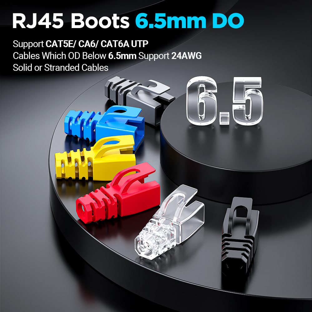 AMPCOM Cable de red Ethernet botas de alivio de tensión Cable conector RJ45 cubiertas de enchufe 6,5/7,5/8,0mm para CAT8 CAT7 CAT6A CAT6 CAT5E