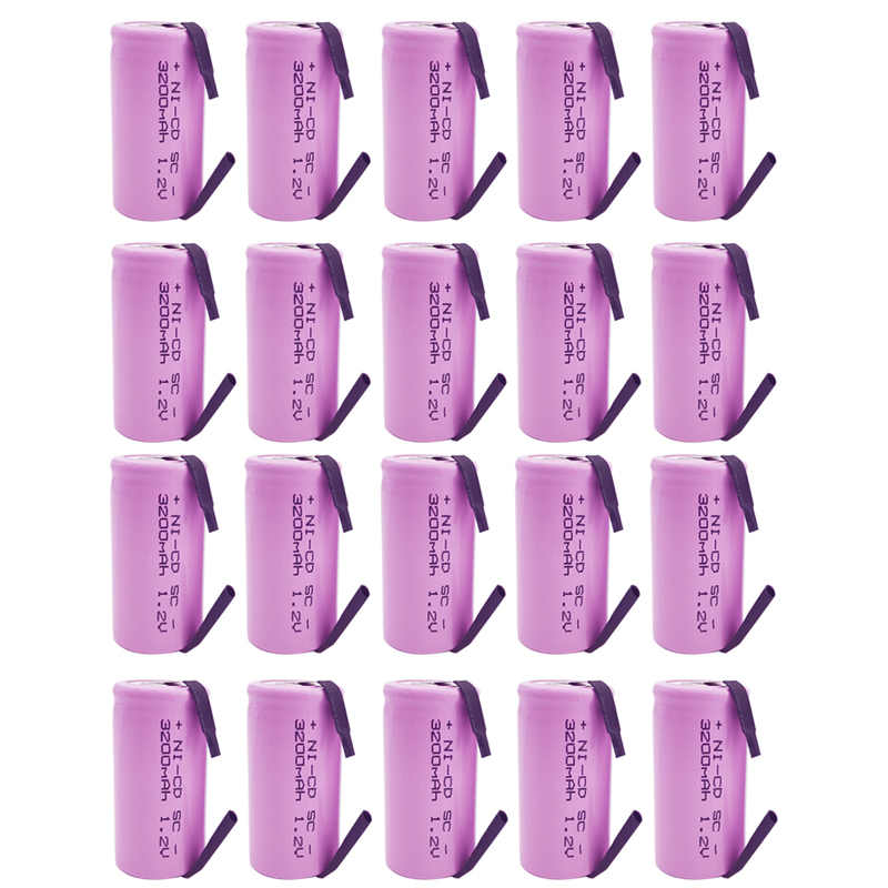 10/12/15/20 peças sc 1.2v 3200mah bateria recarregável sub c ni-cd célula com abas de soldagem para furadeira elétrica chave de fenda bosch: Vermelho