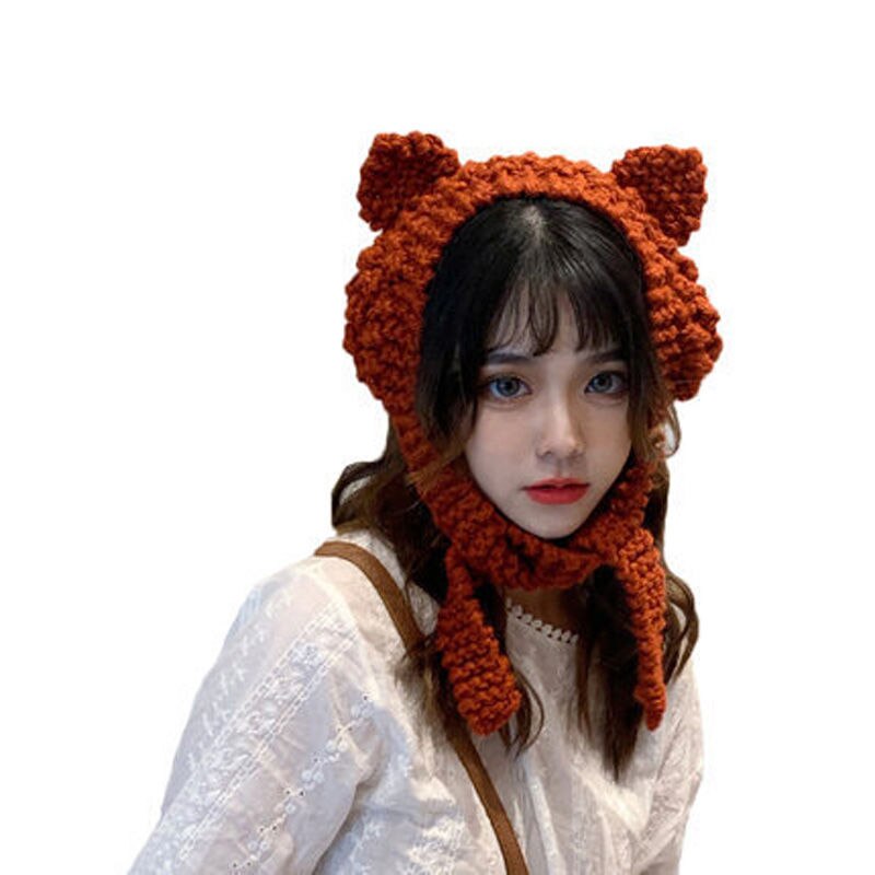 Gorro de punto de rana para mujer, gorros gruesos de , cálidos y dulces, coreanos, para chica estudiante, otoño e invierno, 2022: Rojo