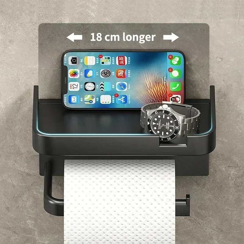 Toiletpapirholder vægmonteret papirrulleholder opbevaringsbakke toiletorganisator telefonstativ badeværelsestilbehør