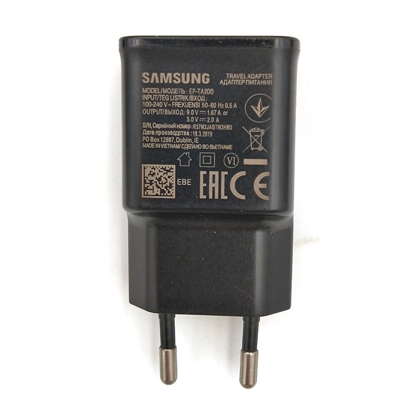 Original para Samsung adaptativo cargador rápido S10 de pared usb de la UE adaptador de tipo C Cable para A70 s9 s8 más s10e Nota 8 10 A50 A60 A80: black / EU charger only