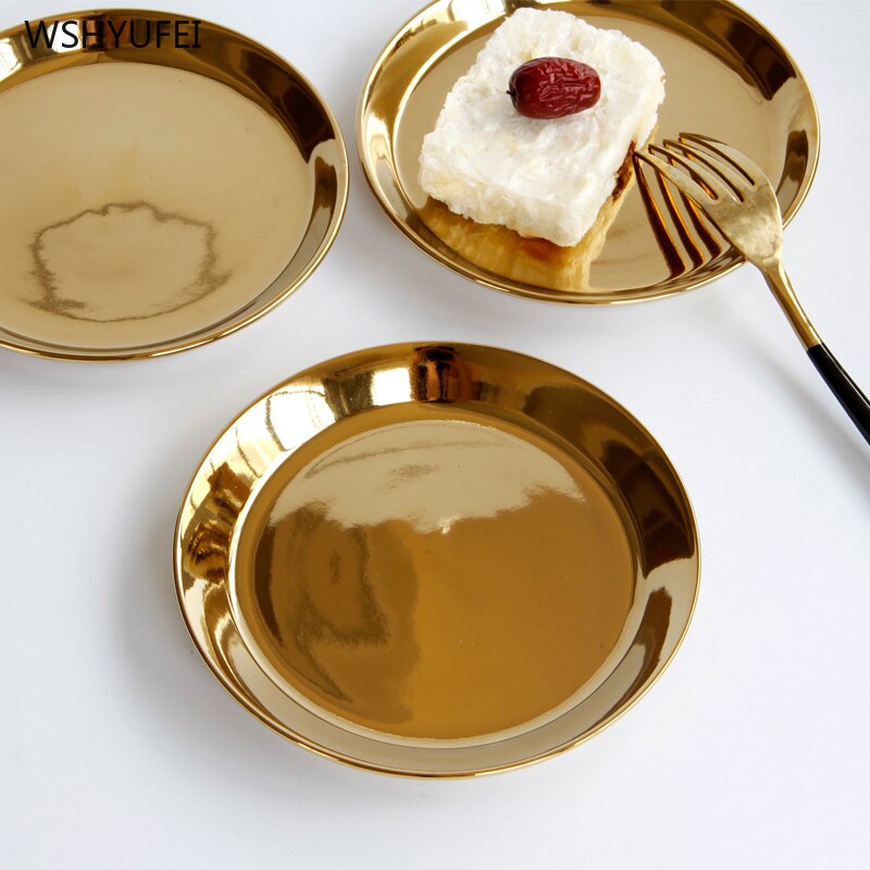 Light luxury gold-plated ceramic plate luxury gold model room Western steak salad dessert cake sushi storage decorative plate