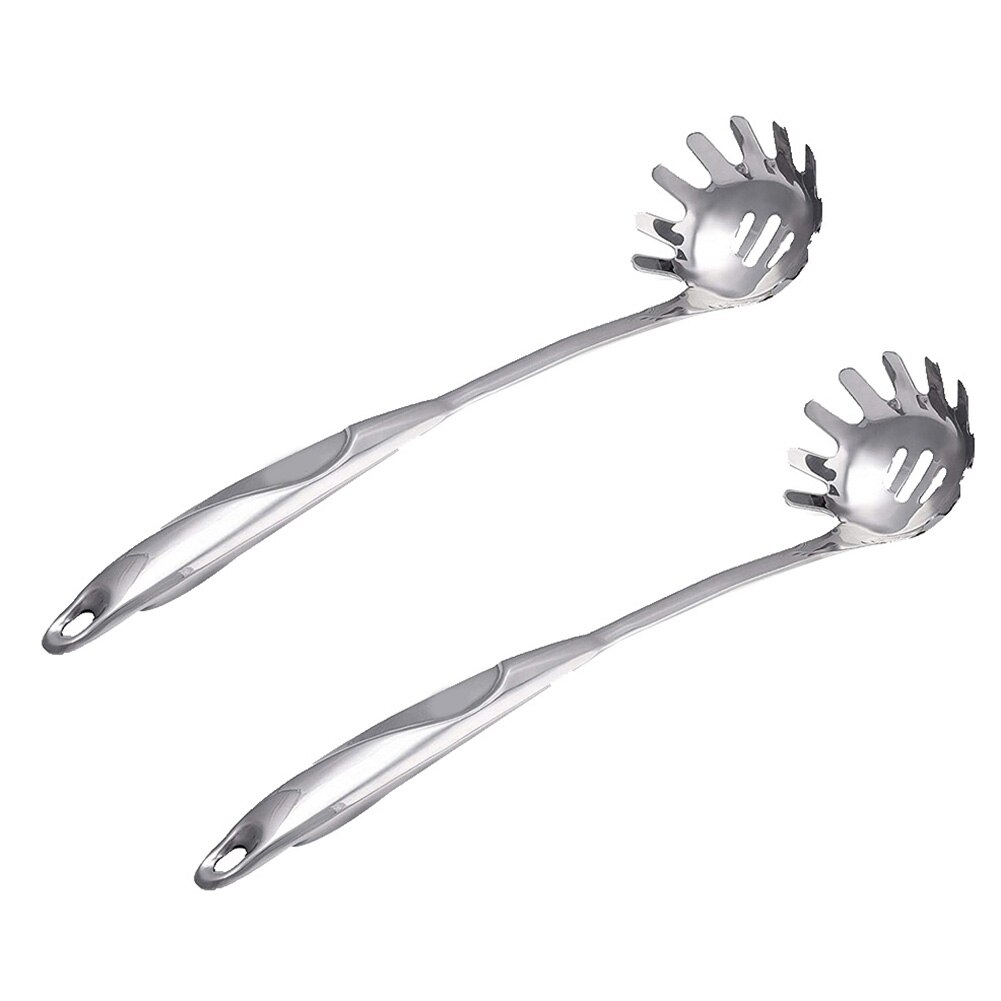 2 stk rustfrit stål langt håndtag tandkant pasta nudel vermicelli scoop spaghetti server gaffel klo køkken madlavning værktøj: Default Title