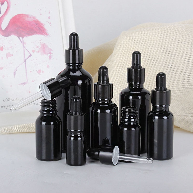 5-100ml droppflaska reagens öga svart glas aromaterapi flytande pipett parfymbehållare eterisk olja påfyllningsbar flaska