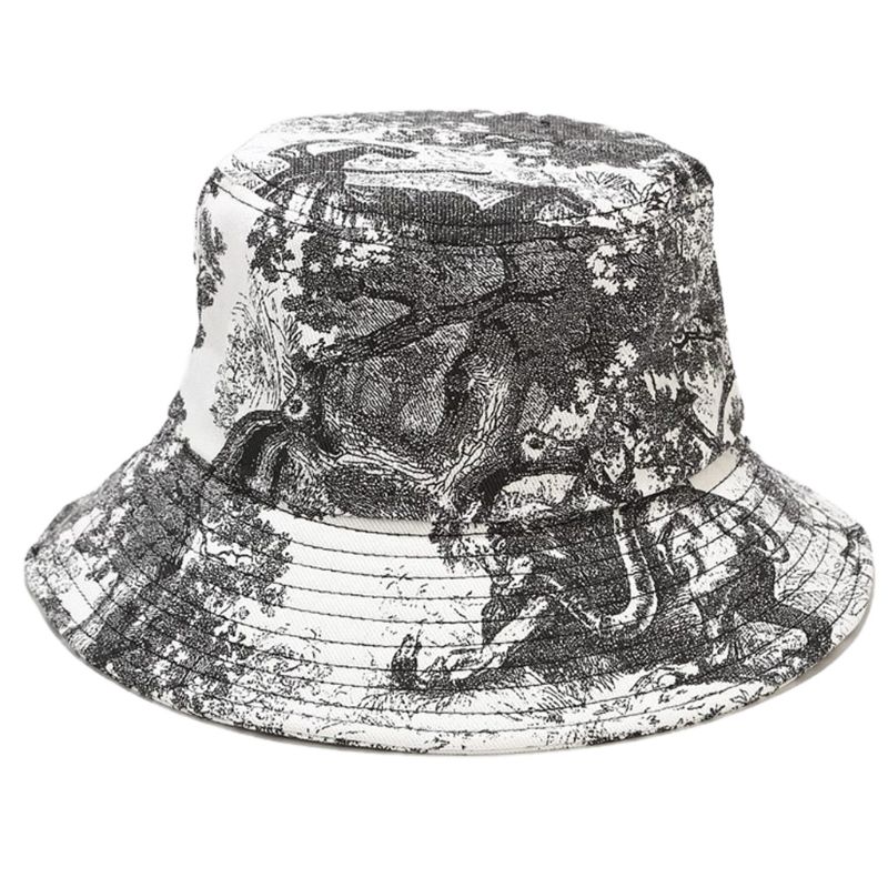 Unisex blækmaleri vintage spand hat slipsfarvet trykt udendørs fiskerhue  lx9e