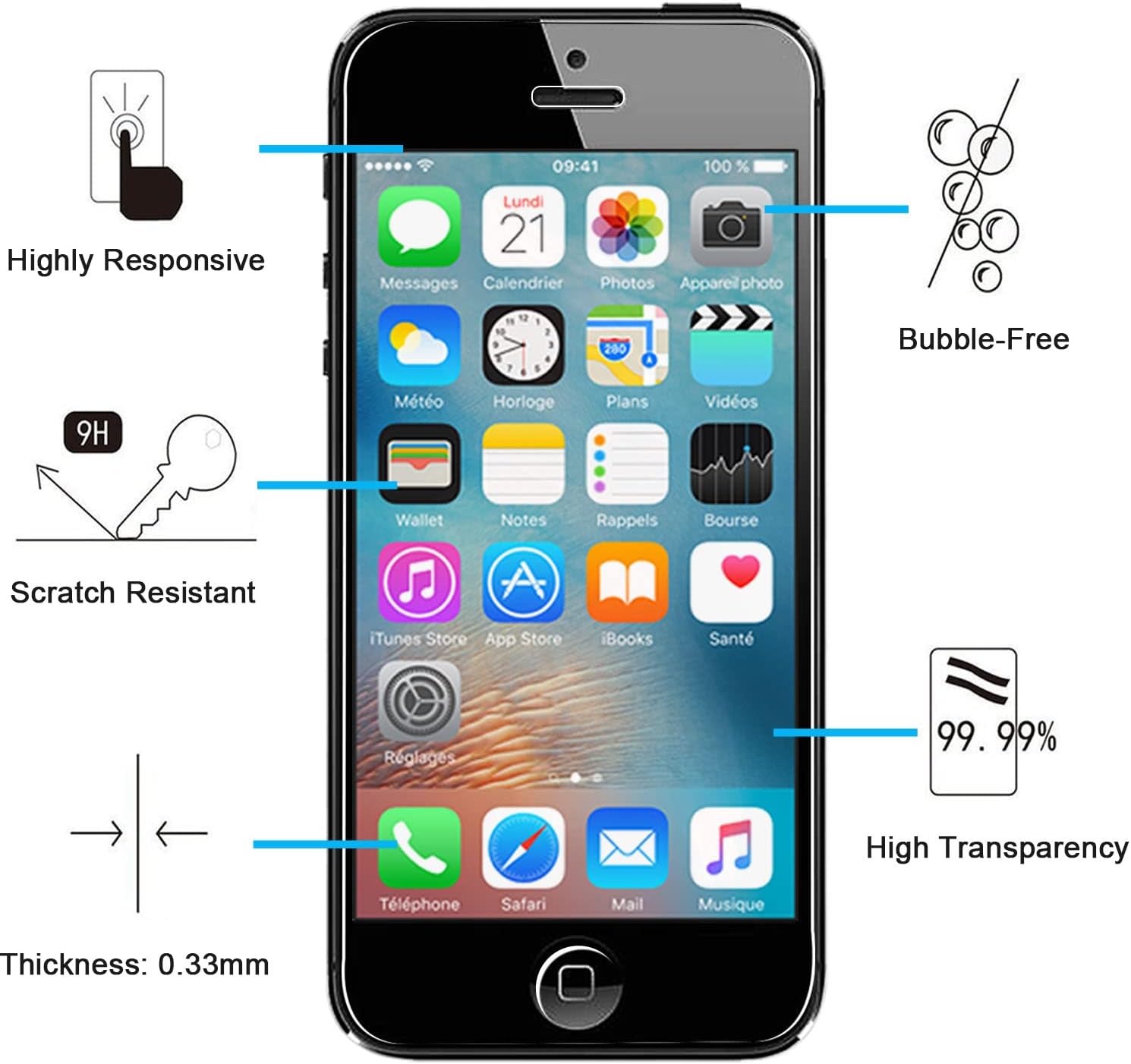 Protecteur d'écran pour Apple iPhone 4 4s SE 5 5s 5c HD, 2/4 pièces, verre trempé