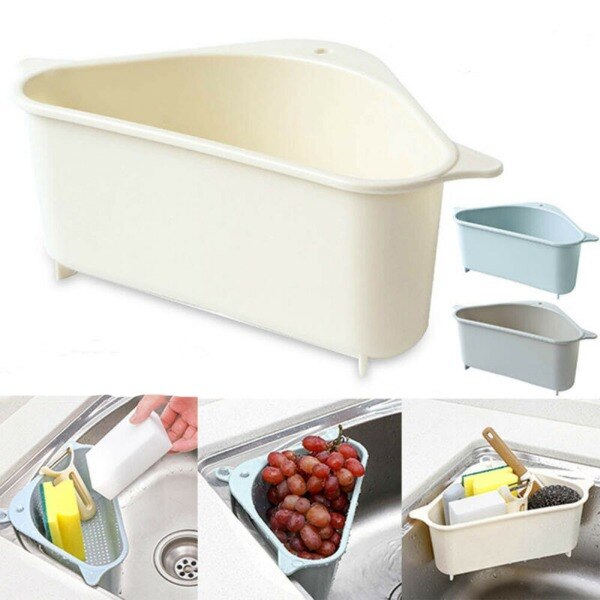 Estante de drenaje triangular para fregadero, soportes de almacenamiento multifuncionales, cesta de drenaje para cocina, ventosa, cesta de fruta, instalación gratuita