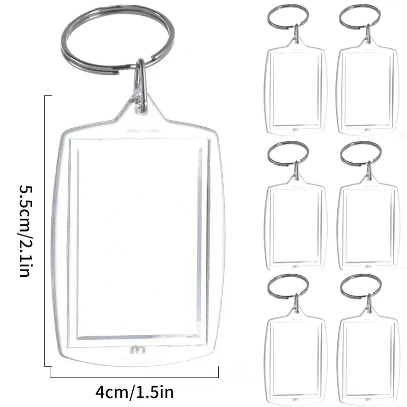 5/50 Stück transparenter Fotorahmen-Schlüsselanhänger, Quasten, schnappen-in, individueller Einsatz, Foto-Acryl-Rohling-Schlüsselanhänger, klarer leerer Bild-Anhänger: Schwarz / Rosa