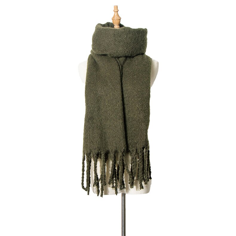Warme Schals Herbst Und Winter Neue Stil Grob Tassled Kreis Sand Einfarbig Schal Schal von Dicken Schal Schal: Armee Grün
