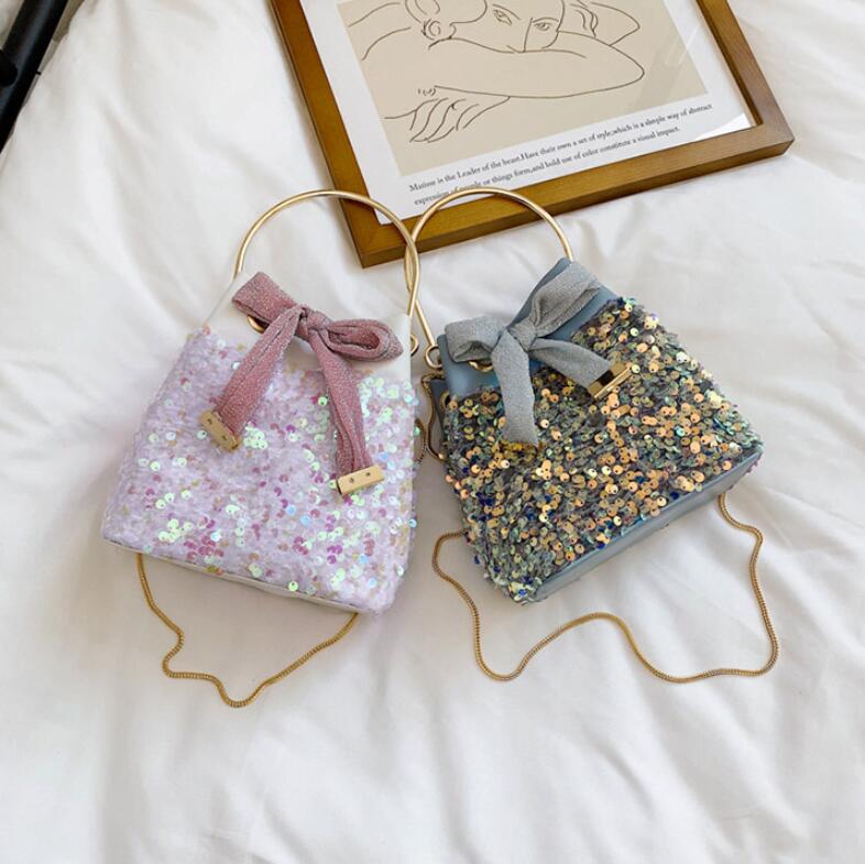 Pailletten strik emmer tas kleine tassen met metalen handvat dames handtas ketting schoudertas telefoon portemonnees