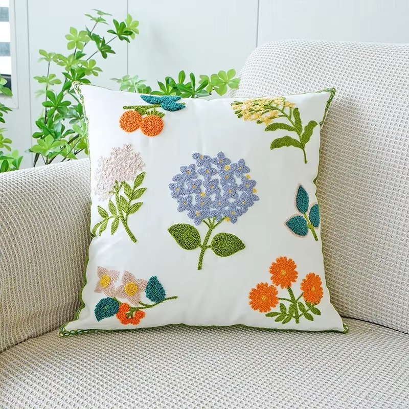 45X45CM Bloem Geborduurde Sierkussen Cover Plant Handdoek Moderne Stempelen Taille Kussenhoes Decor Home Decoratieve kussensloop