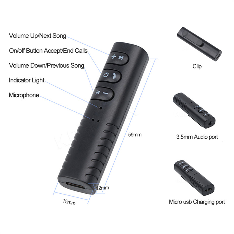 Adaptateur mains-libres Bluetooth avec clip, Jack 3.5mm, sans fil, récepteur Audio, écouteurs de Sport, musique, pour Huawei Xiaomi, autoradio