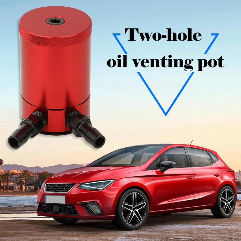 Universal 2-Port Aluminum Permeability Oil Pot Catch Can Reservoir Fuel Tank Baffled 94.7*62 mm