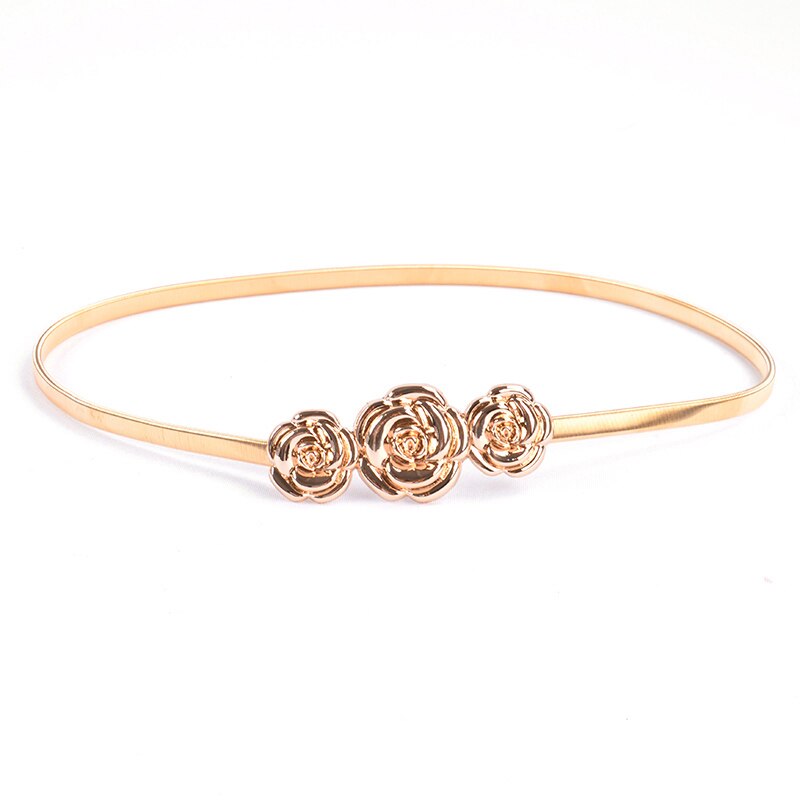 Cinturón elástico de metal para mujer con forma de flor y hoja, Cinturón fino con forma de flor y hojas, para boda: style 1 gold