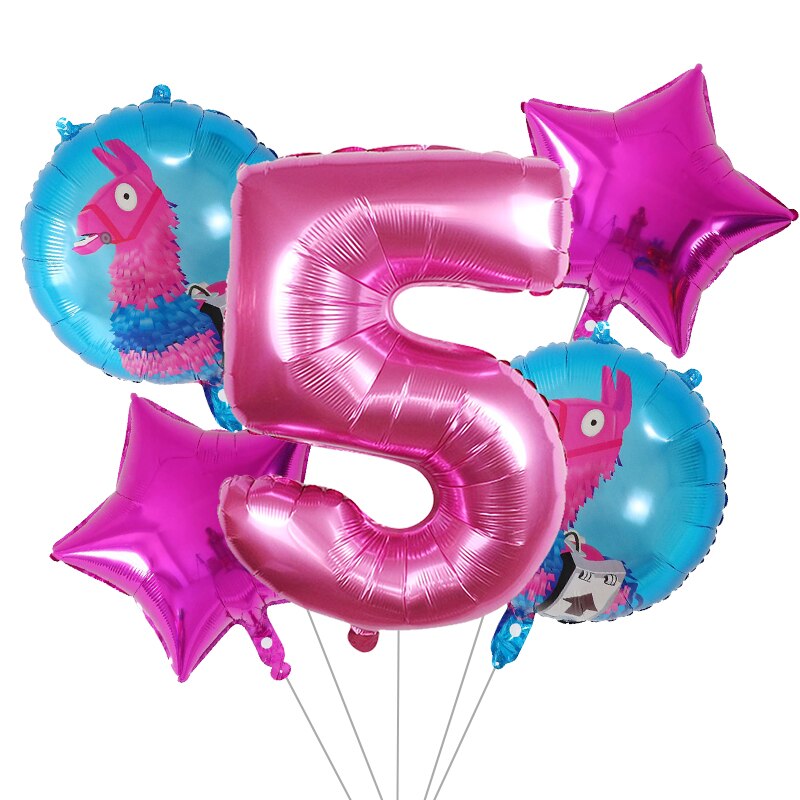 5Pcs Cartoon Pinata Videro Game Folie Ballon Cartoon Dier Alpaca Lama Ballon Bruiloft Baby Shower Verjaardag Party Decor Globos: Light Grey