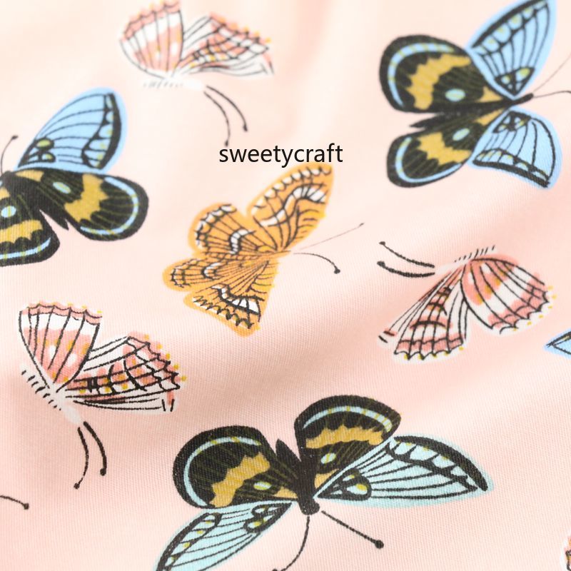 Tela de algodón con estampado de mariposas, tejido de 160x50cm por metros, material de costura artesanal, Sábana de sarga para ropa de cama de bebé: 50x80cm / Cotton Fabrics 02
