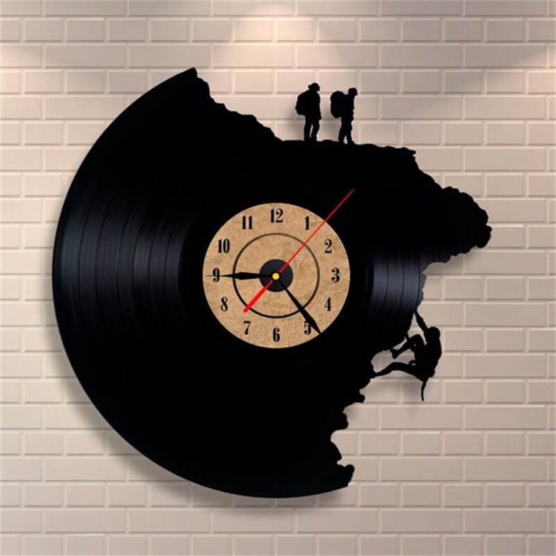 Large Decorative Wall Clocks Vinyl Record Clock Climbing Shape 3D Acrylic Art Watch Antique Style Quartz Clock Mechanism Needle: Black