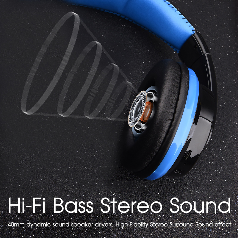 Over øret bass stereo bluetooth-hodetelefoner trådløst headset-støtte mikro sd-kort radiomikrofon