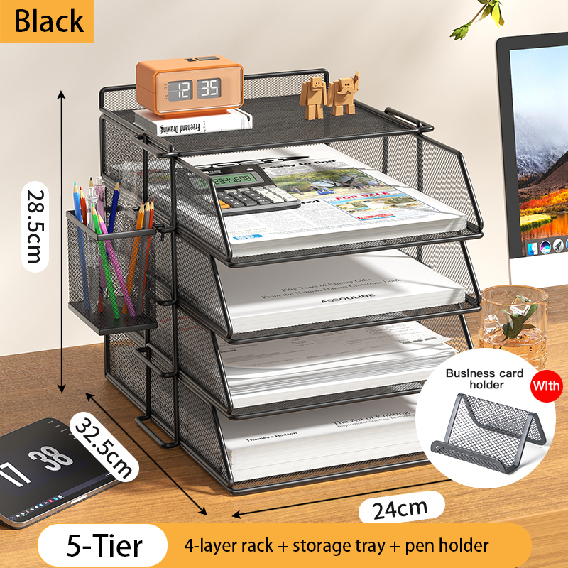 4 Tier Desk Organizer - Stackable Paper Tray, Paper File Organizer for Desk, 5 Trays Mesh Stackable Paper Tray Desktop Document: Blue