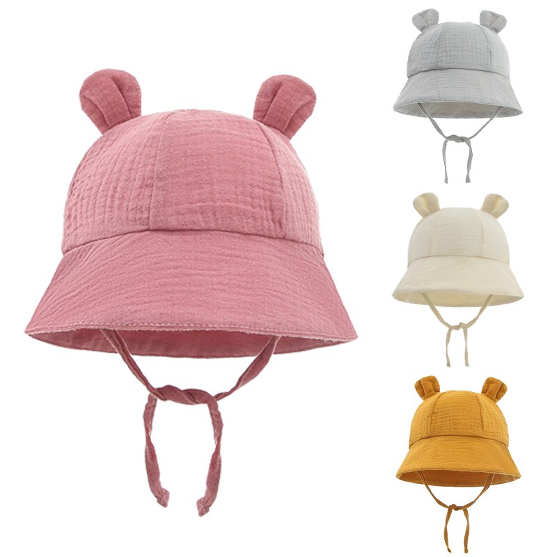 Nuovo cappello estivo da sole per bambini con orecchie cappello da pescatore per bambina tinta unita cappello da bambino in morbido cotone per bambini