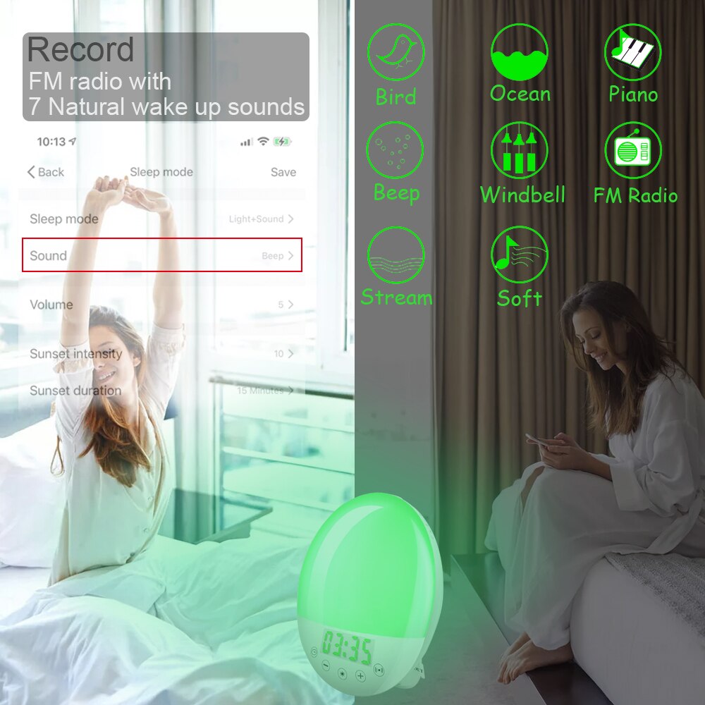 WiFi Clever aufwachen hoch Licht Wecker mit 7 Farben Sonnenaufgang Sonnenuntergang Clever Leben durch Tuya ZigBee 3,0 Hub Funktioniert mit Alexa Google Hause
