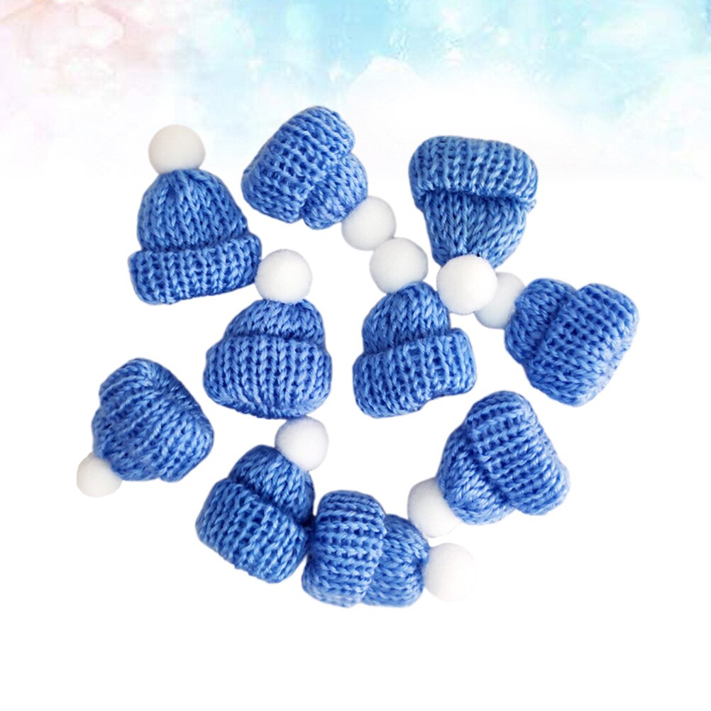 10PCS Knitted Small Christmas Hat Santa Claus Christmas Hats Headdress Party Favors DIY Accessories (Red): Light Blue
