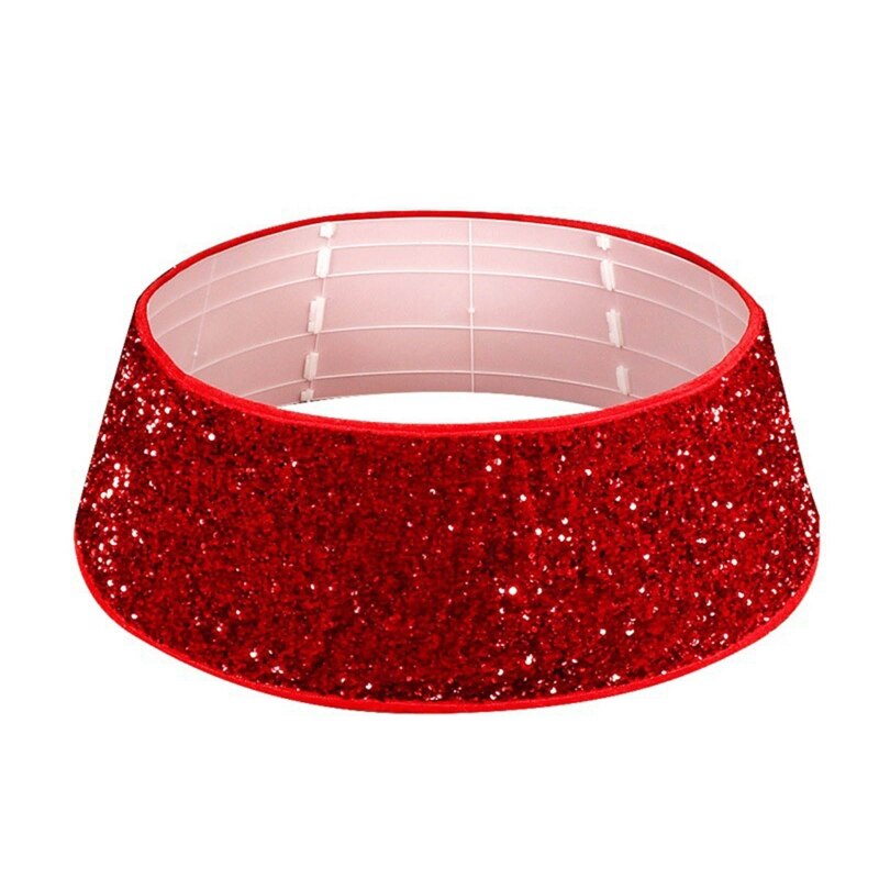 H7ED 30 inch Red Base Sequin Christmas Tree Collar Around Xmas Tree Skirt Home Decor