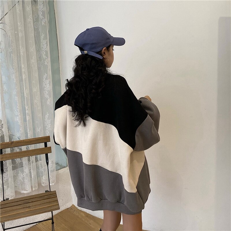 Otoño Invierno mujeres sudaderas polar hoodies patchwork carta de talla grande 6XL 8XL oversize ropa informal suelta sudaderas con capucha de Hip hop