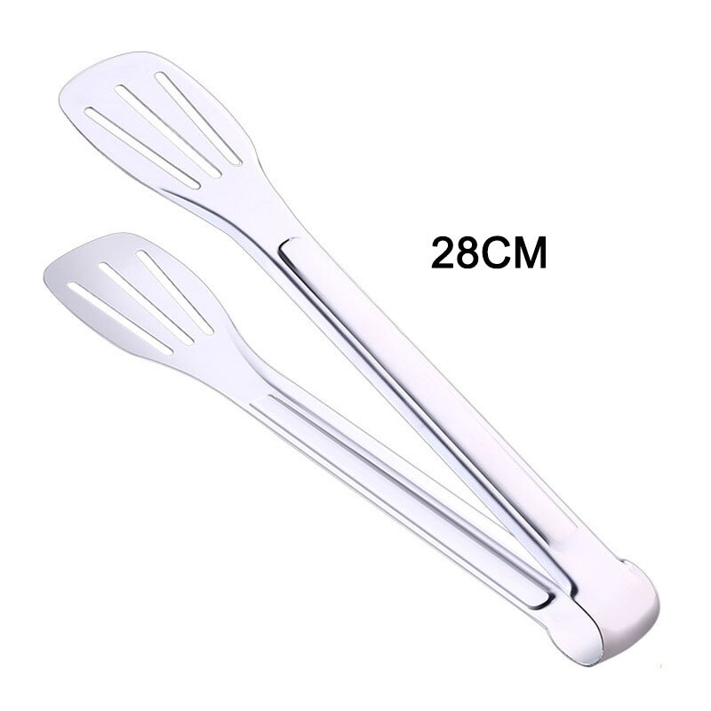 Rustfritt stål kamskjell bbq tang kjøkken mat klemme servering tang bbq klips lett å rengjøre for vegetabilsk bbq brød biff klips: Sølv (28cm lengde)
