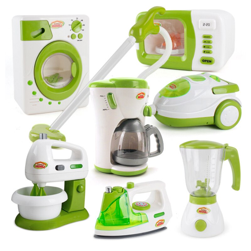 7 Types 1 Set Pretend Play Housekeeping Toy Simulation Vacuum Cleaner Cleaning Juicer Washing Sewing Machine Mini Clean Up Toy