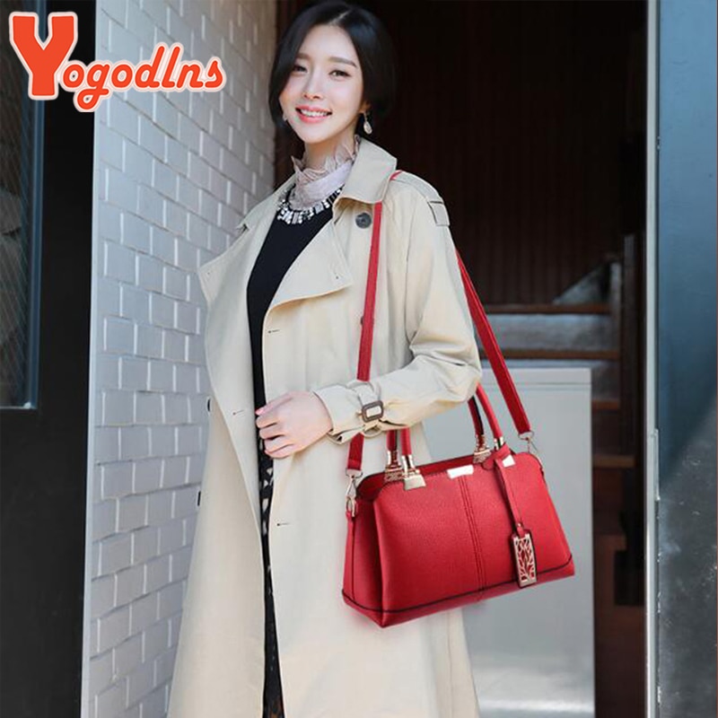 Yogodlns PU Leather Women bag Shoulder Bag Tree Branches Metal Decor Solid color feminina Handbag crossbody bag