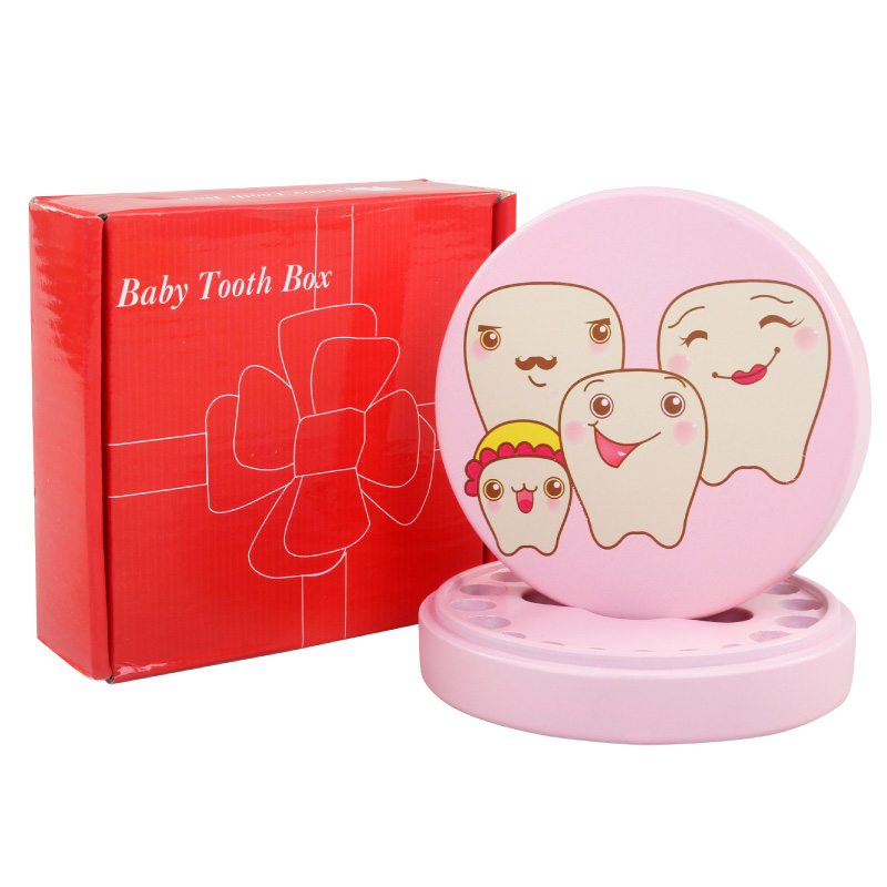 Cute Wood Baby Teeth Box Save MILK TEETH storage box for children boy girls great Childhood memory keepsake: Pink