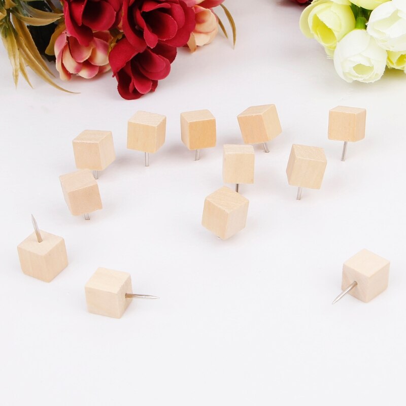 30 Pcs Wooden Thumbtack Quadrate Decorative Drawing Push Pins Wood Head