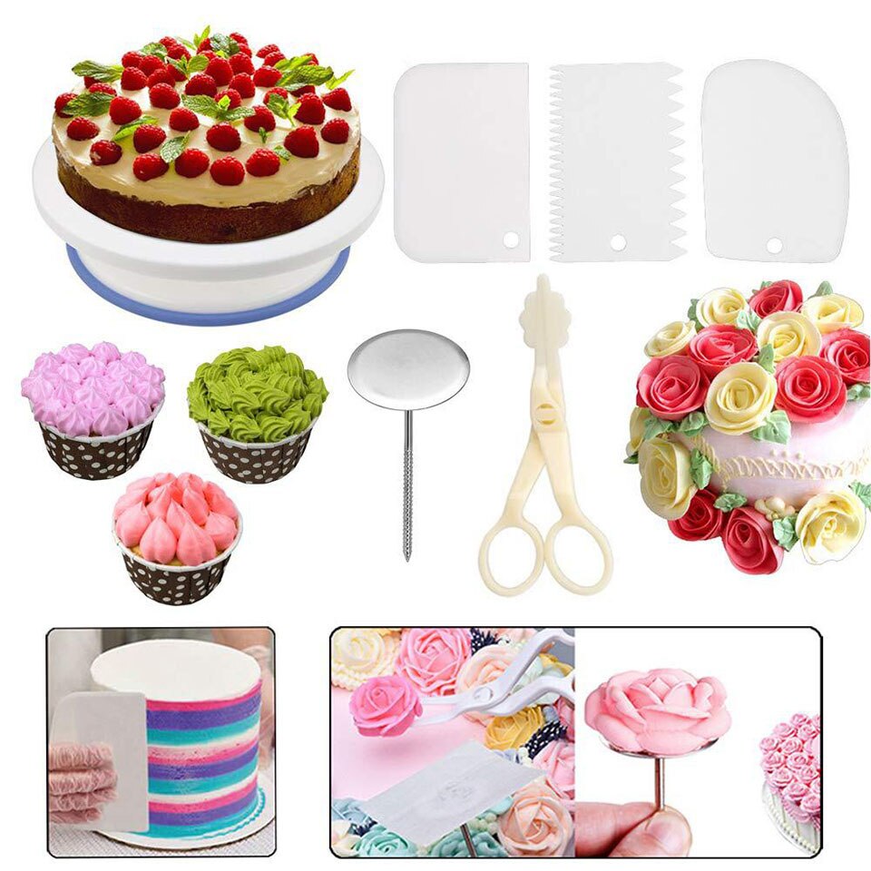 122Pcs Cake Decorating Supplies Kit with Turntable Stand Frosting Bags Tools Measure Spoons Icing Cake Leveler Scraper