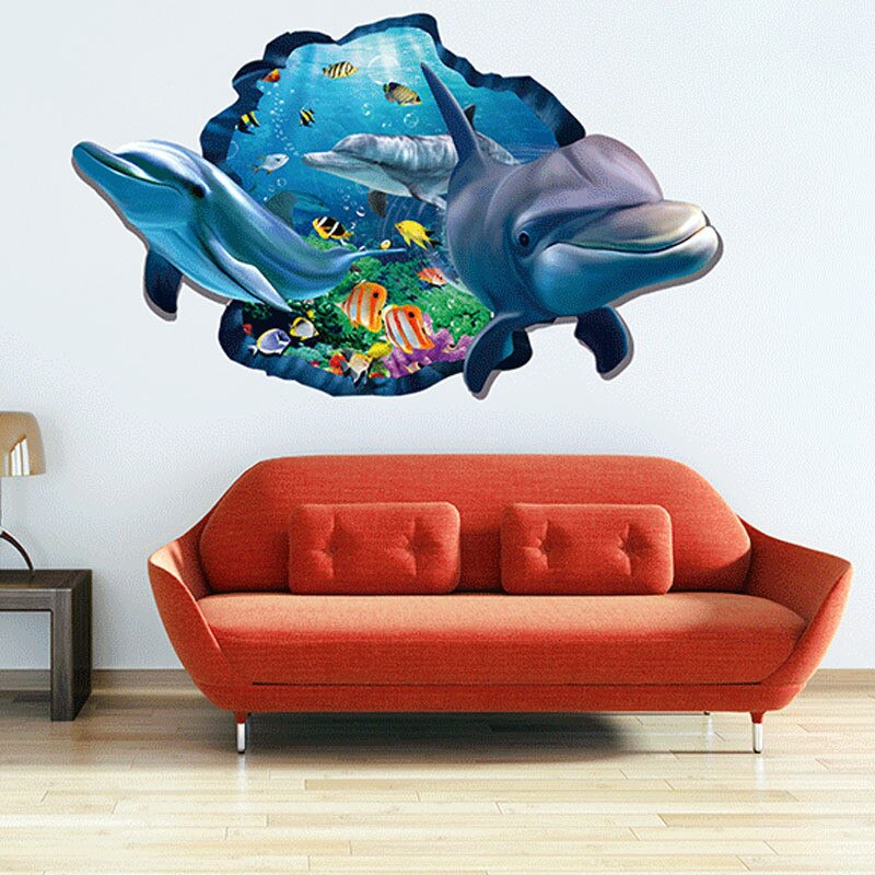 Unterwasser Fisch Delphin 3D Lebendige Fenster Zauberstab Aufkleber DIY Badezimmer Wohnzimmer Schlafzimmer Badezimmer Dekoration Poster