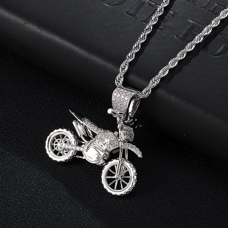 Collier pendentif moto plaqué or pour homme, Zircon cubique glacé AAA, colliers de la présidence en cuivre pavé, bijoux de charme, hip pop