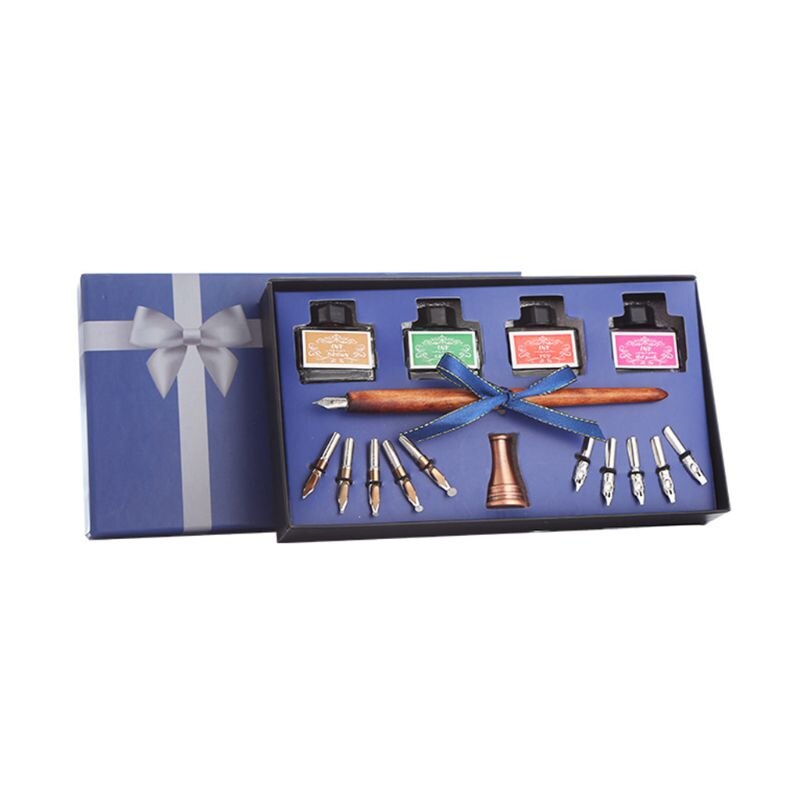 Wooden Caligraphy Dip Pen Hook Line Signature Fountain Pens with Ink Nibs Set Dip Pen Kit Offices School Stationery: B