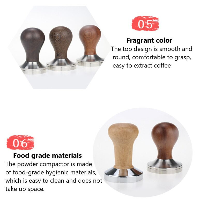 Stainless Steel Coffee Powder Presser Wooden Handle Thread Flat Bottom Powder Press Coffee Machine Powder Press Hammer Tampers