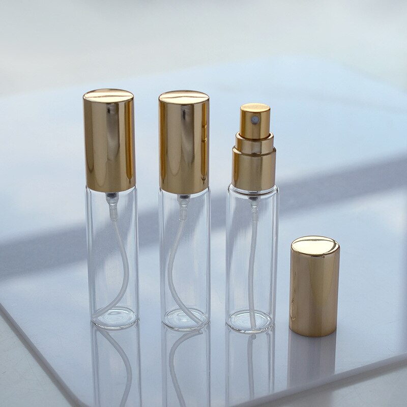 5ML/10ML Mini Perfum Sprayer Flacon Clear Thin Glass Perfume Bottle Spray Atomizer Empty Sample Vials Refillable Bottle: 10ml / Gold