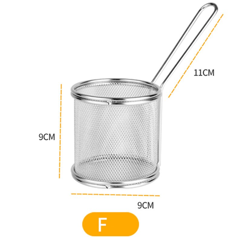 Mini cesta de acero inoxidable para freír pollo frito, cesta de acero inoxidable para patatas fritas, red para aperitivos, herramientas de cocina: F