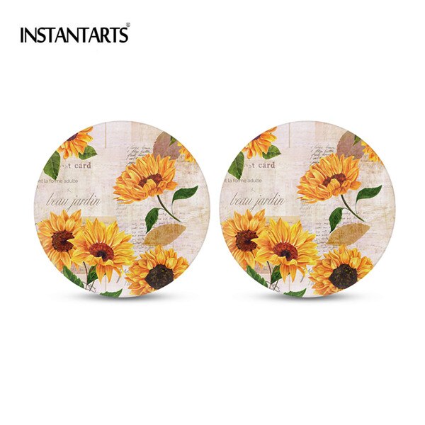 Instantarts bildrinkunderlägg set  of 2 pack 3d solrosabsorberande mugghållare glasunderlägg för kvinnor dryckesunderlägg mugghållare: Hn1336 d 2
