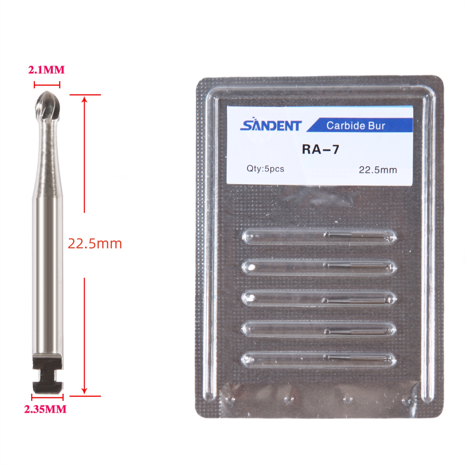 5 unids/caja fresas dentales de carburo de acero de tungsteno cabeza redonda pestillo RA 0,8/1/1,2/1,4/1,6/1,8/2,1/2,3mm para pieza de mano de baja velocidad 2,35mm: Media naranja