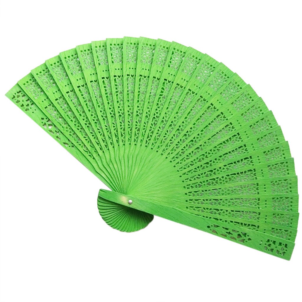 Sandelhout Fan Opengewerkte Gesneden Houten Fan Bruiloft Ventilator 20Cm: green