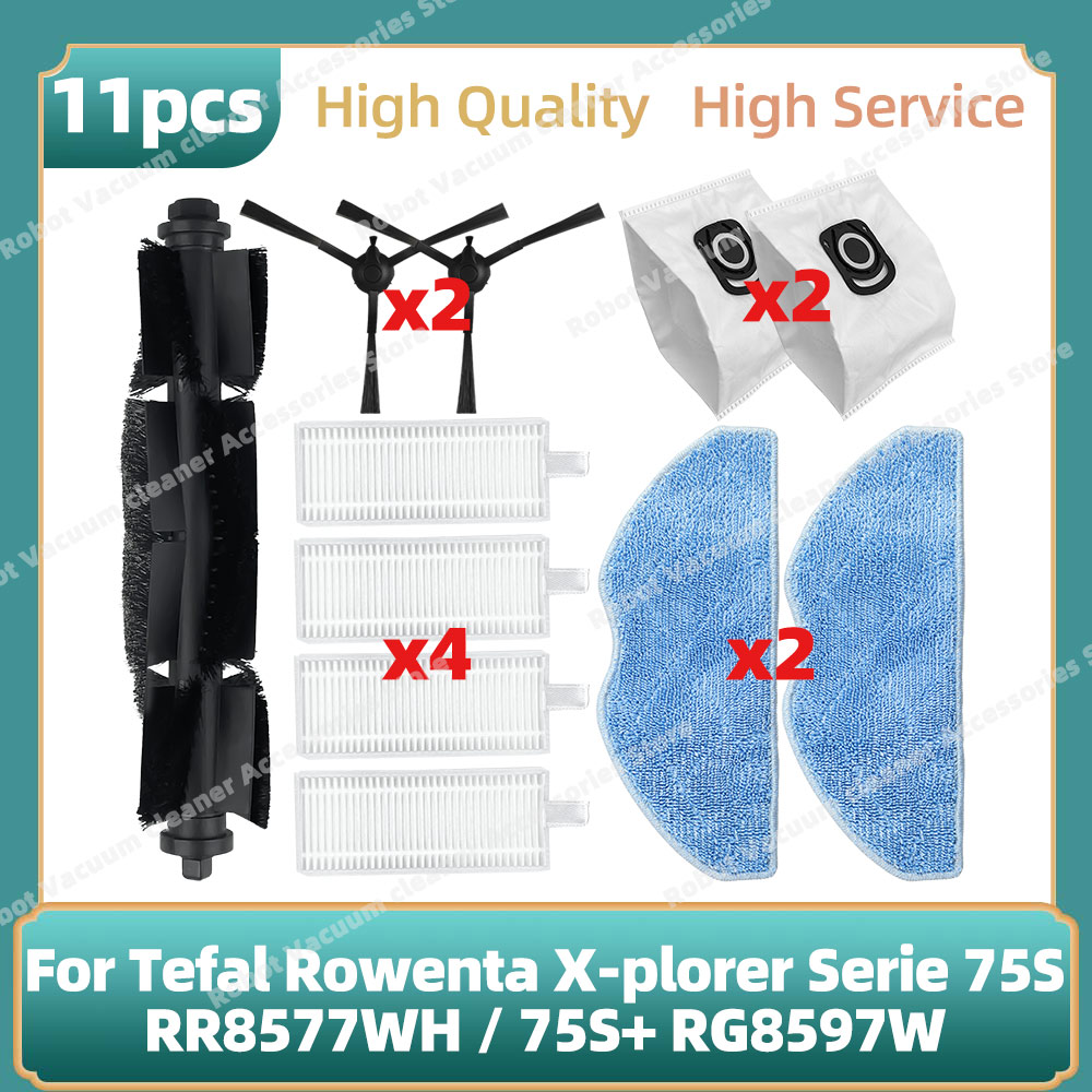 Compatibel Voor Tefal Rowenta X-plorer Serie 75S RR8577WH/75S + RG8597W Roller Belangrijkste Zijborstel Hepa Filter Mop doek Onderdelen: YELLOW