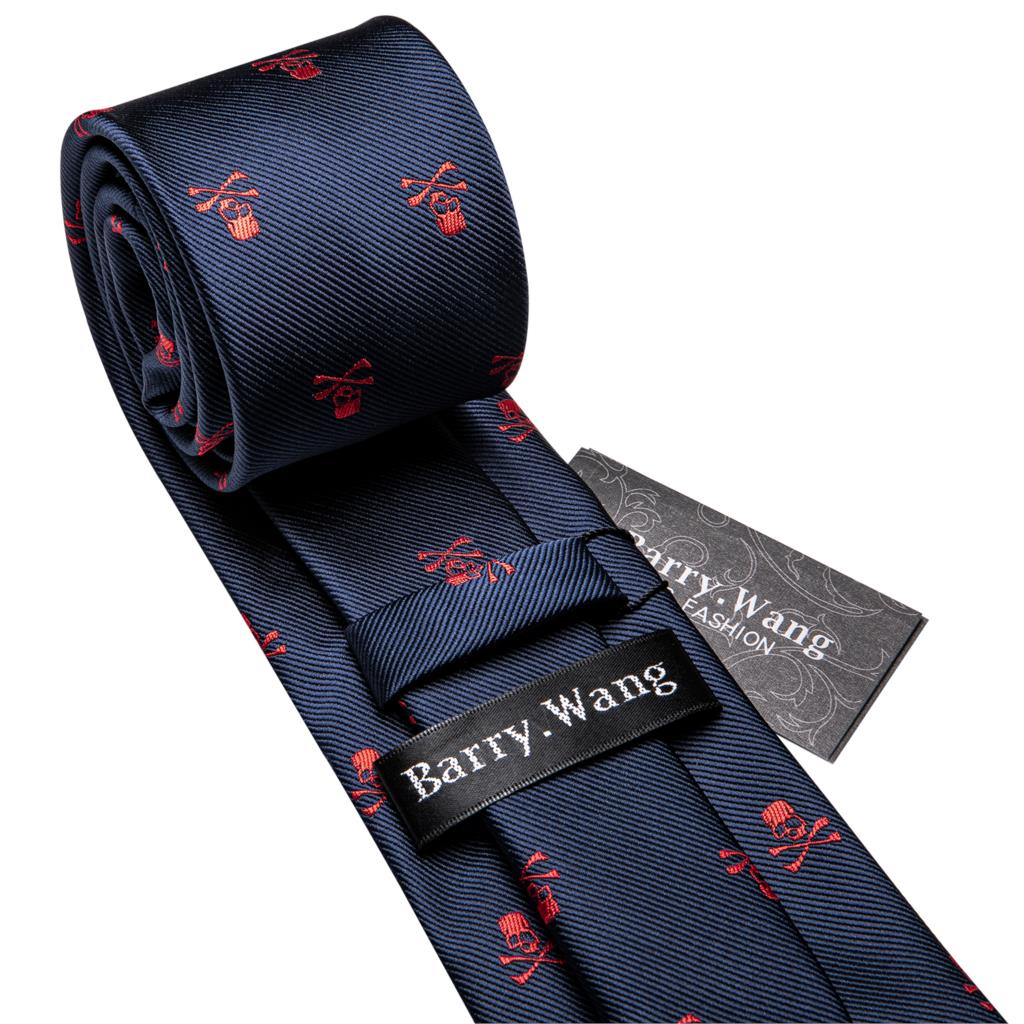 Red Skull Men Tie Set 8.5cm Silk Handkerchief Ties For Men Wedding Business Barry.Wang Gravata Necktie