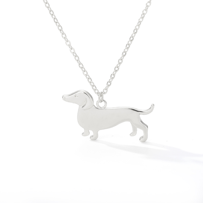 Sød gravhund hunde halskæde til kvinder rustfrit stål guld sølv farve dyre hund vedhæng kæder halskæde smykker bijoux femme: Sølvfarvet