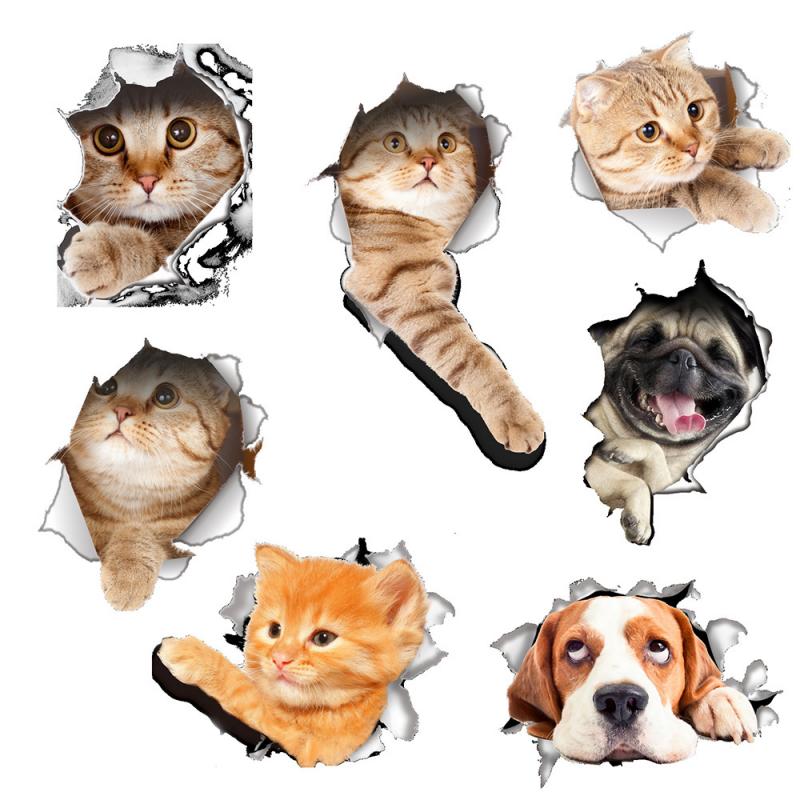 3D Cats Wall Sticker Toilet Stickers Hole View Vivid CatBathroom For Home Decoration Animals Vinyl Decals Art Sticker Poster