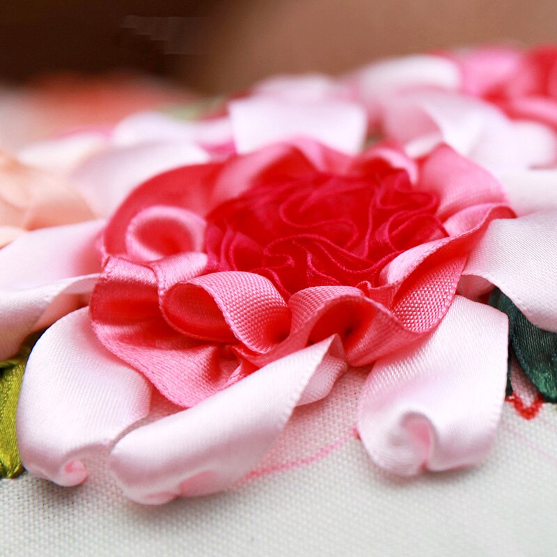 2 PCS/SET DIY Ribbon Embroidery Cushion Set Flower Print Pillow Case Cushion Fabric Handcraft Handmade Needlework Home Decor