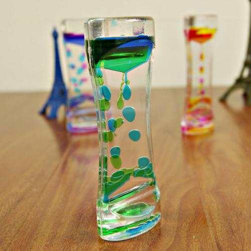 Dobbelt farver olie timeglas flydende flydende bevægelsesbobler timer desk decors: Grøn